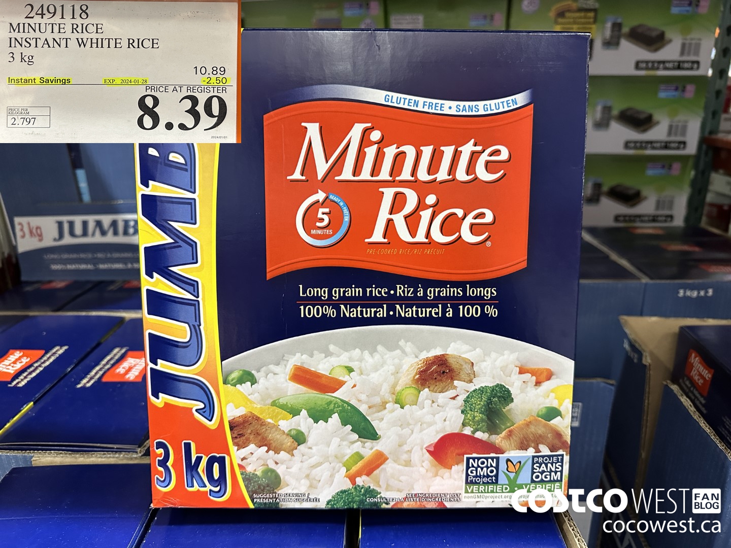 249118 MINUTE RICE INSTANT WHITE RICE 3 kg ($2.50 INSTANT SAVINGS EXPIRES ON 2024-01-28) $8.39