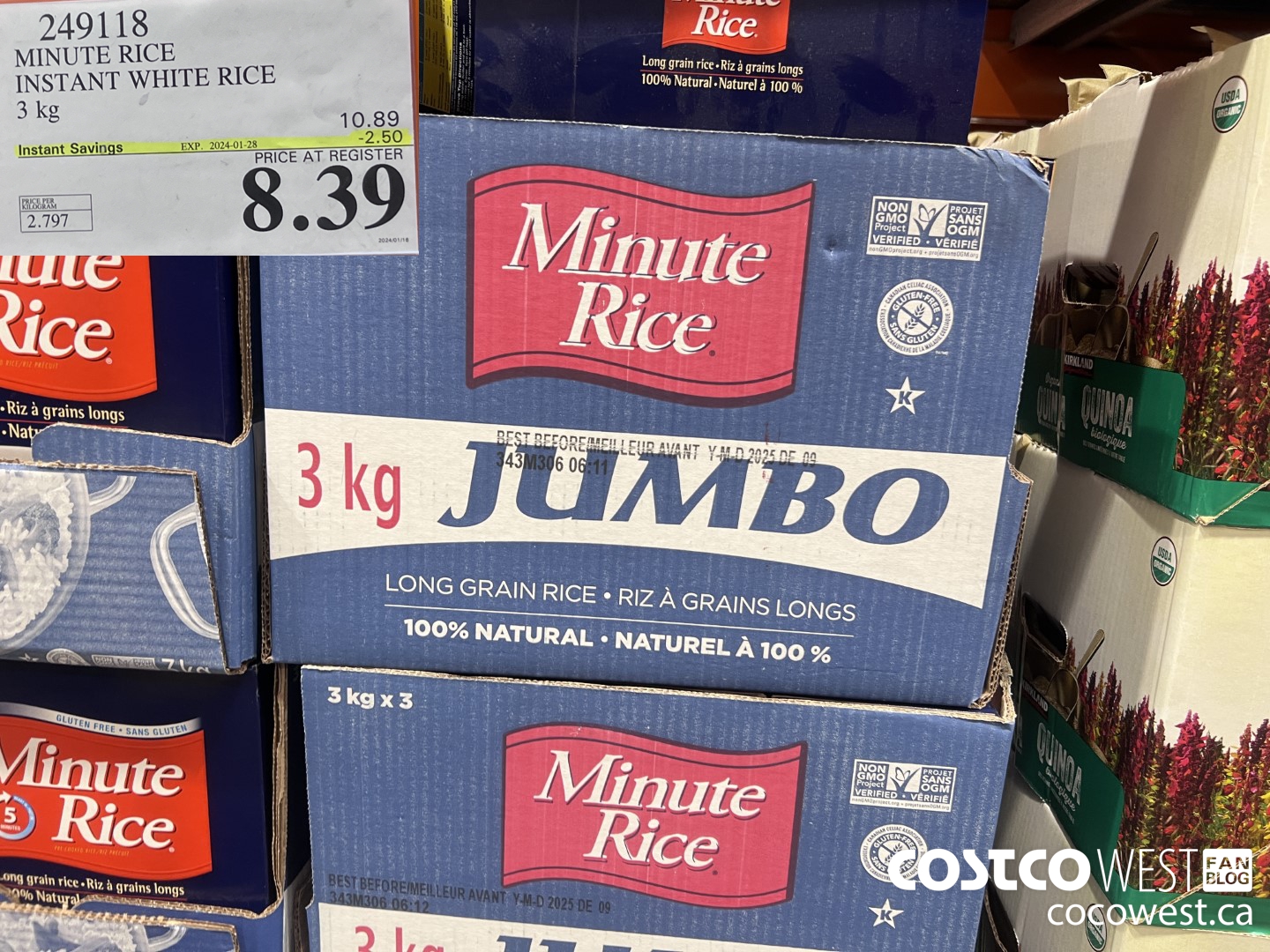 249118 MINUTE RICE INSTANT WHITE RICE 3 kg ($2.50 INSTANT SAVINGS EXPIRES ON 2024-01-28) $8.39