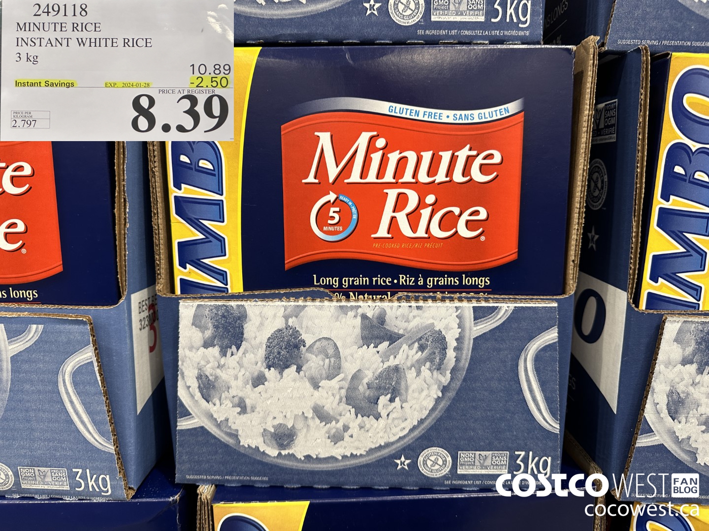 249118 MINUTE RICE INSTANT WHITE RICE 3 kg ($2.50 INSTANT SAVINGS EXPIRES ON 2024-01-28) $8.39