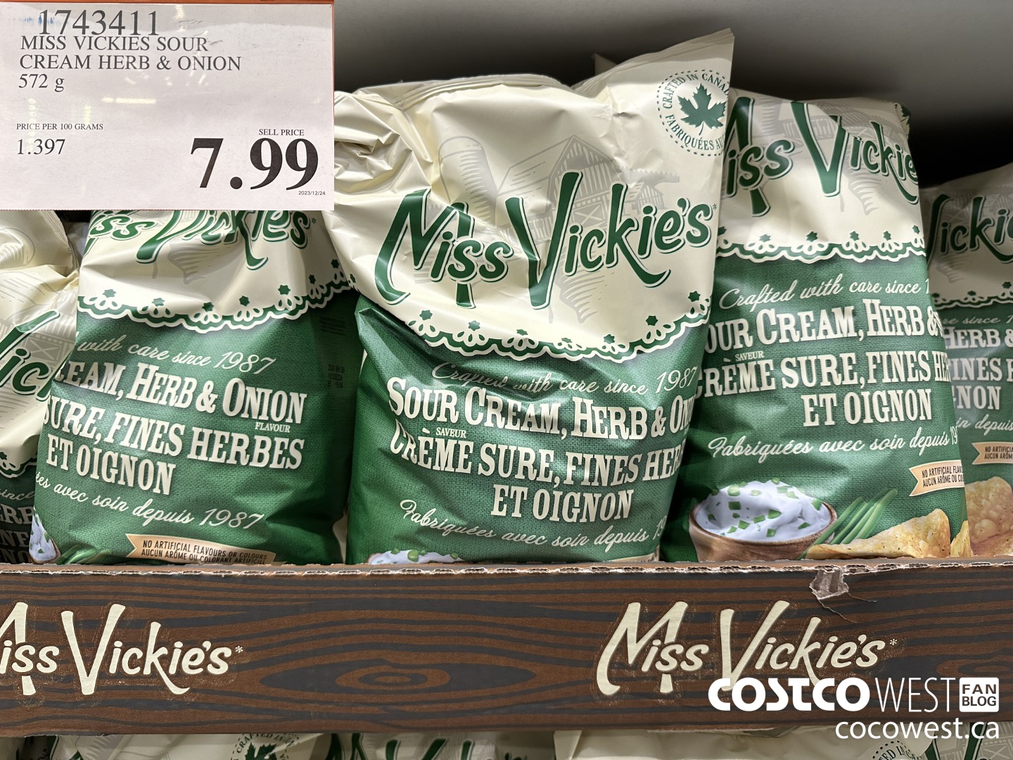 1743411 MISS VICKIES SOUR CREAM HERB & ONION 572 G $7.99