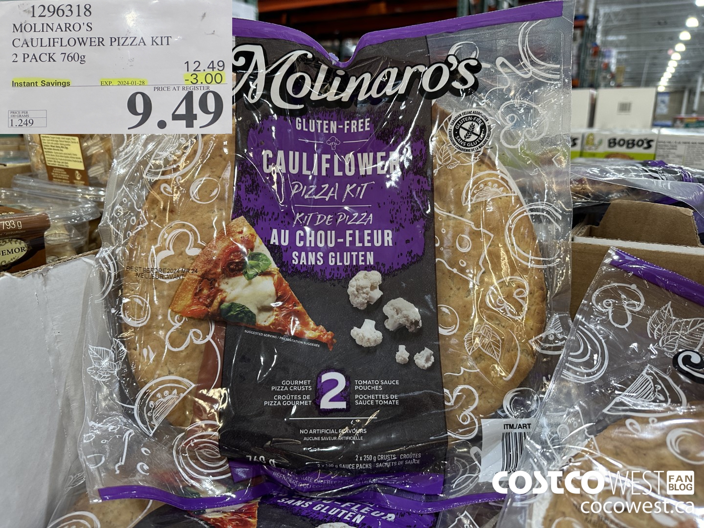 1296318 MOLINARO'S CAULIFLOWER PIZZA KIT 2 PACK 760g ($3.00 INSTANT SAVINGS EXPIRES ON 2024-01-28) $9.49