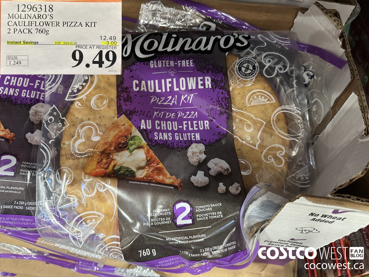 1296318 MOLINARO'S CAULIFLOWER PIZZA KIT 2 PACK 760g ($3.00 INSTANT SAVINGS EXPIRES ON 2024-01-28) $9.49
