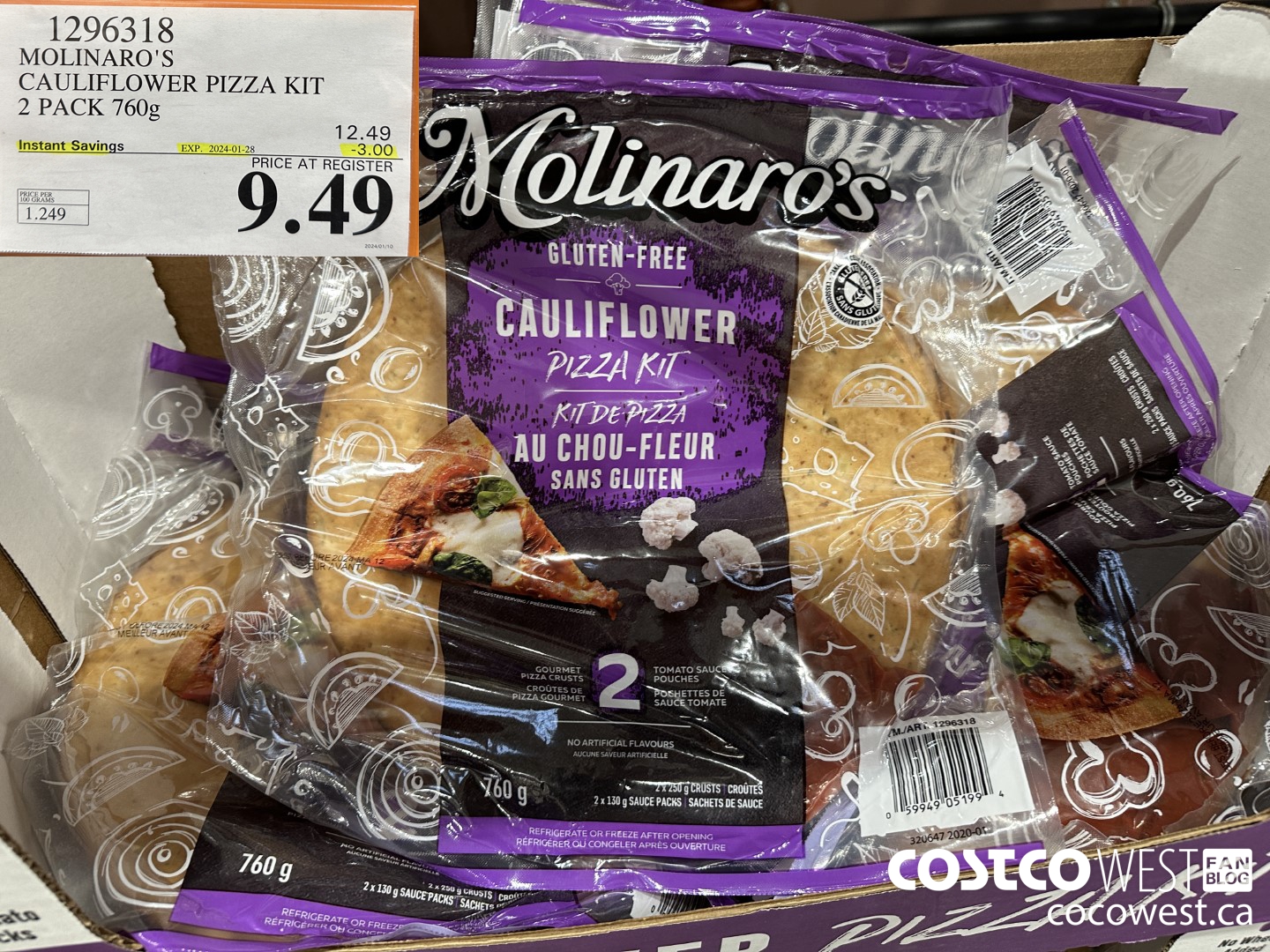 1296318 MOLINARO'S CAULIFLOWER PIZZA KIT 2 PACK 760g ($3.00 INSTANT SAVINGS EXPIRES ON 2024-01-28) $9.49