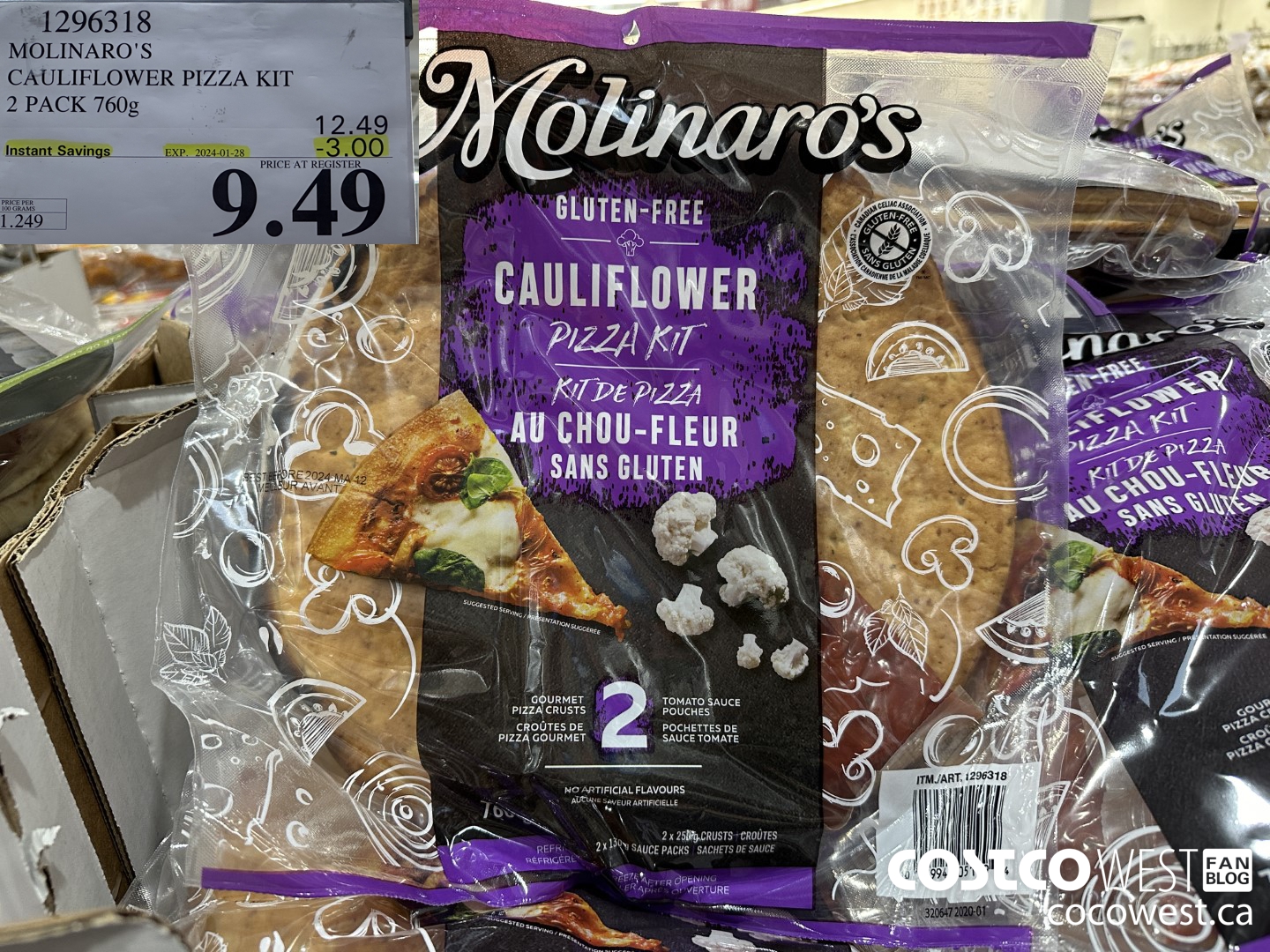 1296318 MOLINARO'S CAULIFLOWER PIZZA KIT 2 PACK 760g ($3.00 INSTANT SAVINGS EXPIRES ON 2024-01-28) $9.49