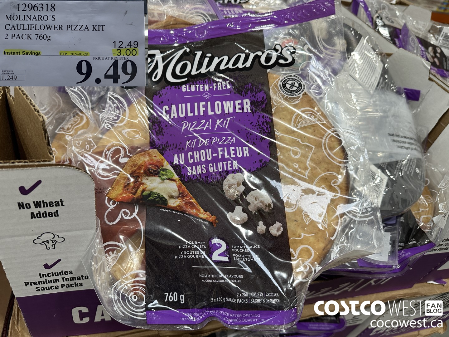 1296318 MOLINARO'S CAULIFLOWER PIZZA KIT 2 PACK 760g ($3.00 INSTANT SAVINGS EXPIRES ON 2024-01-28) $9.49