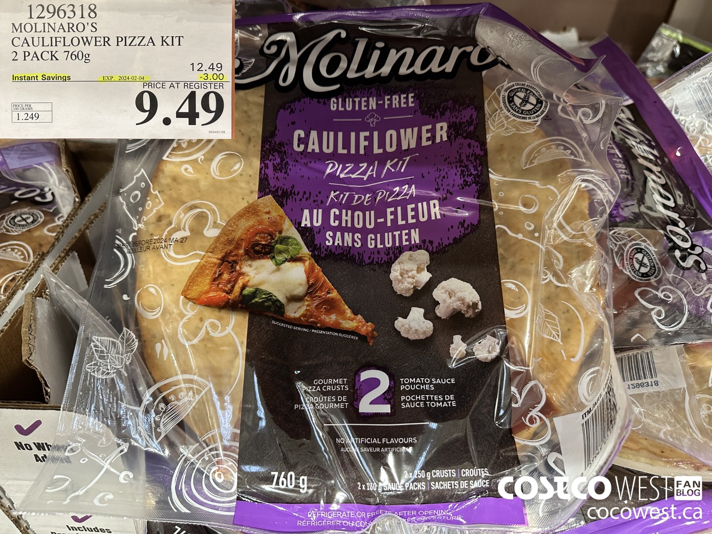 1296318 MOLINARO'S CAULIFLOWER PIZZA KIT 2 PACK 760g ($3.00 INSTANT SAVINGS EXPIRES ON 2024-02-04) $9.49