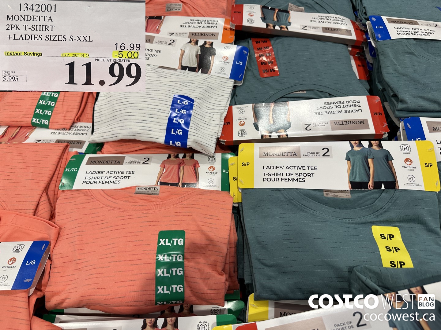 1342001 MONDETTA 2PK T-SHIRT LADIES SIZES S-XXL ($5.00 INSTANT SAVINGS EXPIRES ON 2024-01-28) $11.99