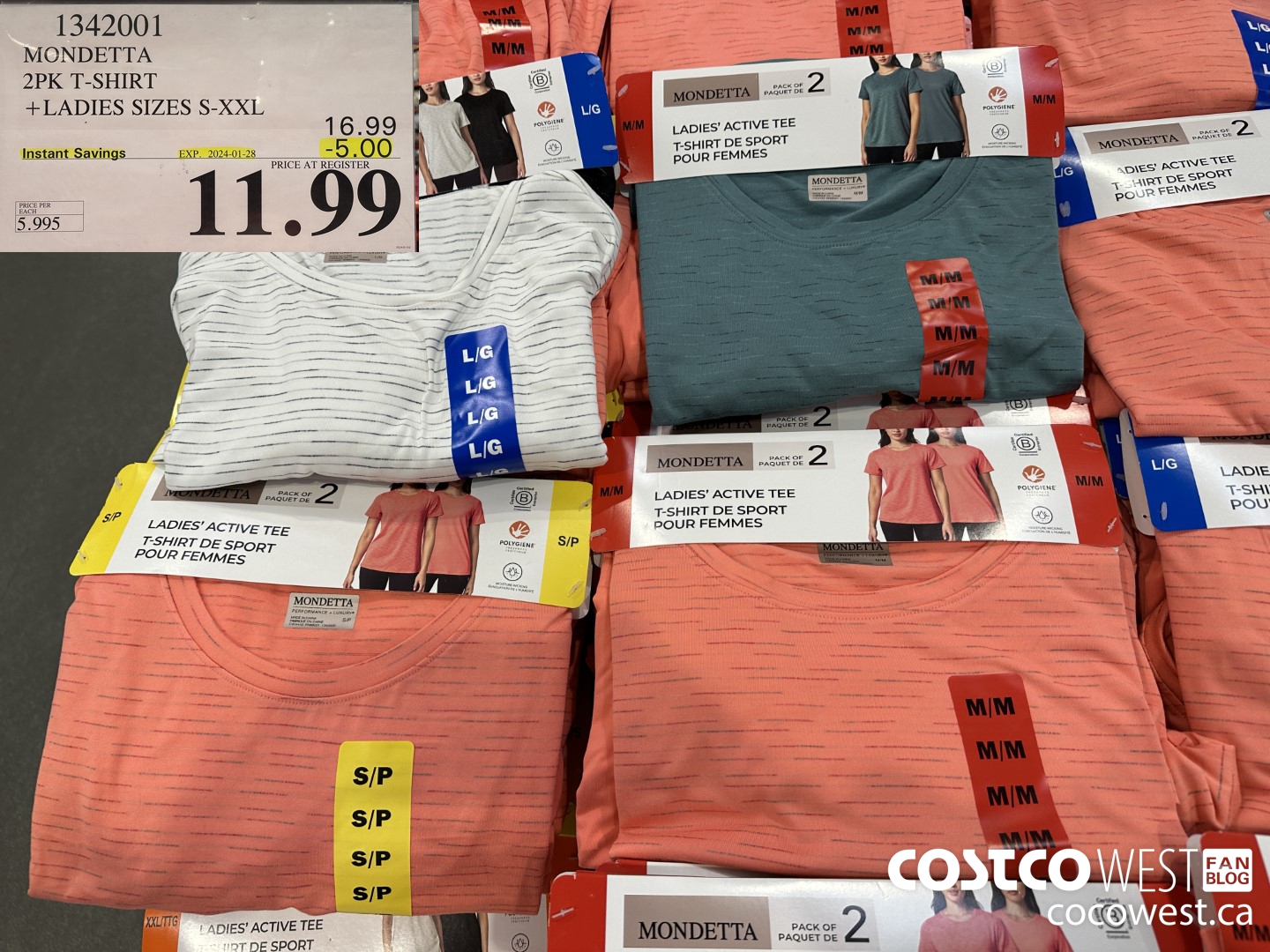 1342001 MONDETTA 2PK T-SHIRT LADIES SIZES S-XXL ($5.00 INSTANT SAVINGS EXPIRES ON 2024-01-28) $11.99