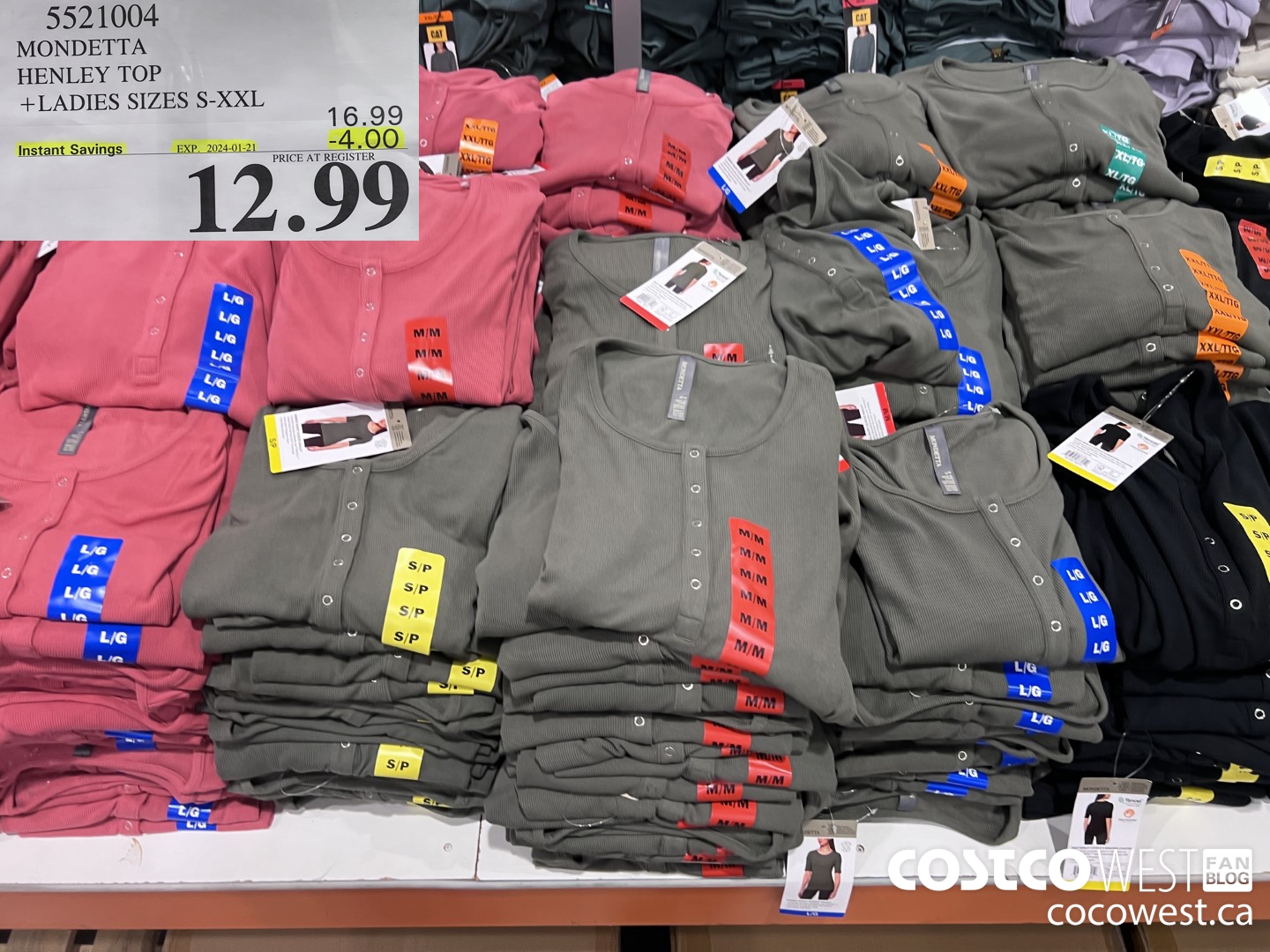 5521004 MONDETTA HENLEY TOP LADIES SIZES S-XXL ($4.00 INSTANT SAVINGS EXPIRES ON 2024-01-21) $12.99