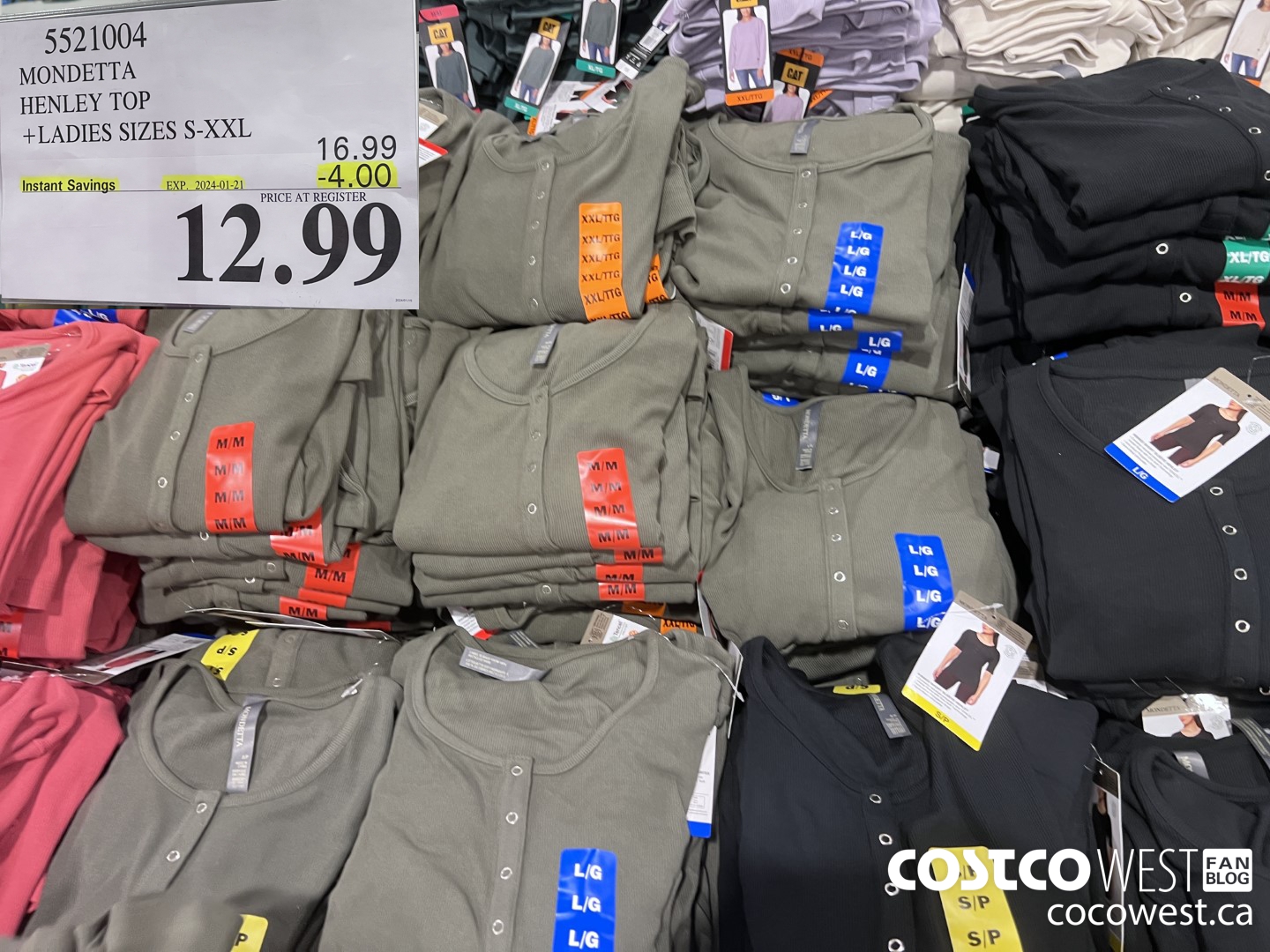 5521004 MONDETTA HENLEY TOP LADIES SIZES S-XXL ($4.00 INSTANT SAVINGS EXPIRES ON 2024-01-21) $12.99