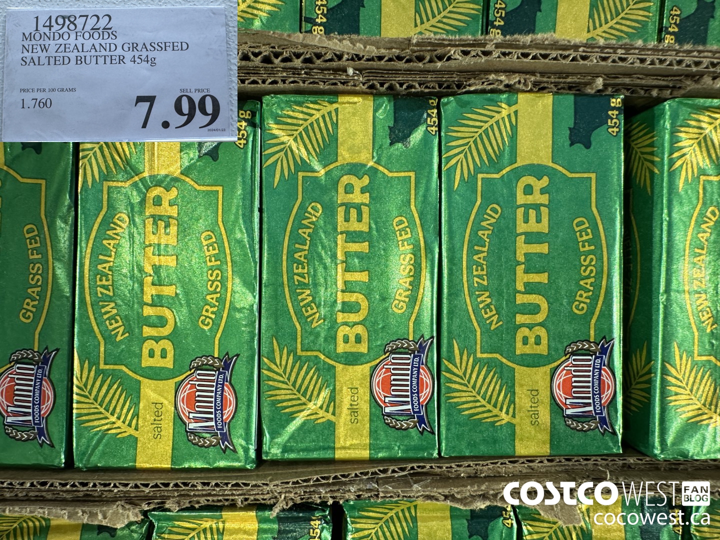 1498722 MONDO FOODS NEW ZEALAND GRASSFED BUTTER 454g $7.99