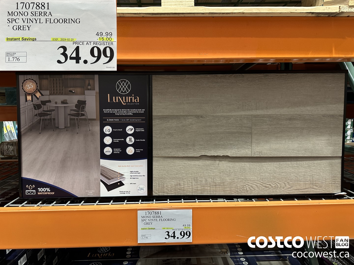 1707881 MONO SERRA SPC VINYL FLOORING GREY ($15.00 INSTANT SAVINGS EXPIRES ON 2024-02-25) $34.99
