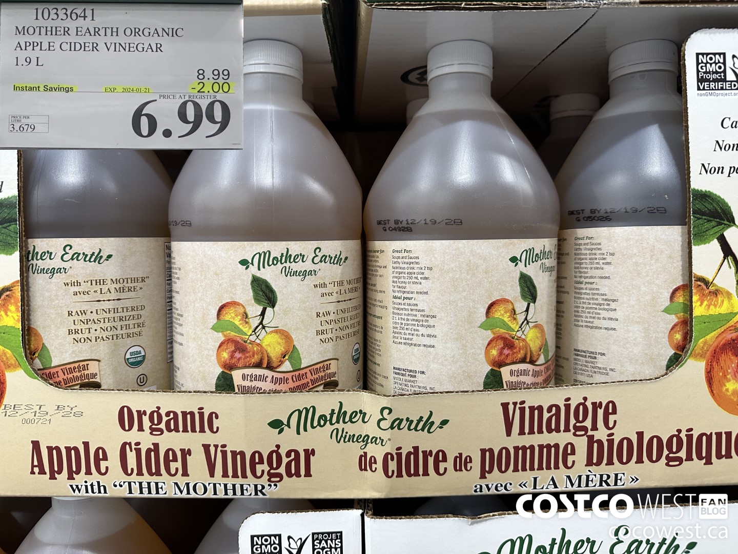 1033641 MOTHER EARTH ORGANIC APPLE CIDER VINEGAR 1.9L ($2.00 INSTANT SAVINGS EXPIRES ON 2024-01-21) $6.99