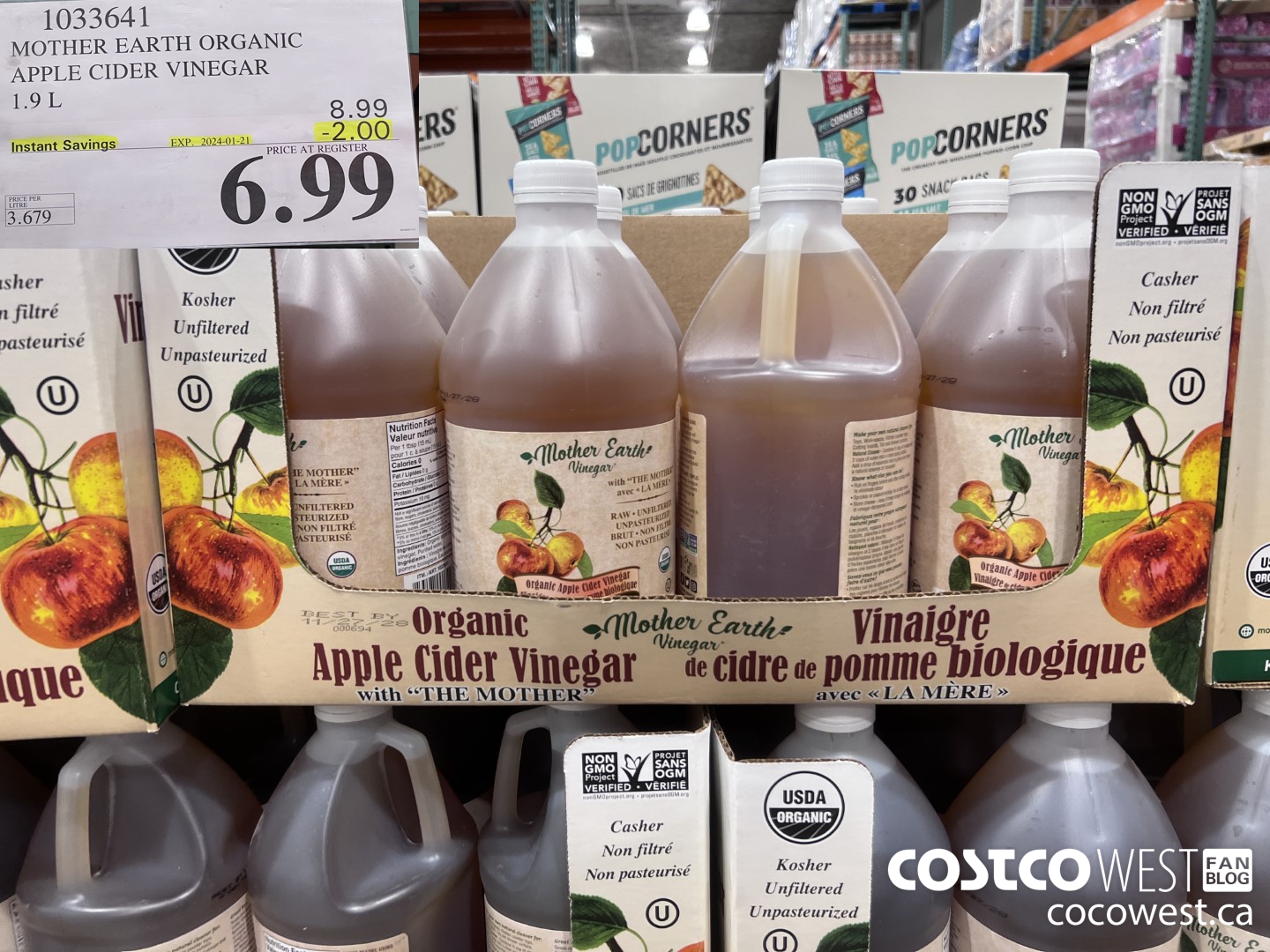 1033641 MOTHER EARTH ORGANIC APPLE CIDER VINEGAR 1.9L ($2.00 INSTANT SAVINGS EXPIRES ON 2024-01-21) $6.99