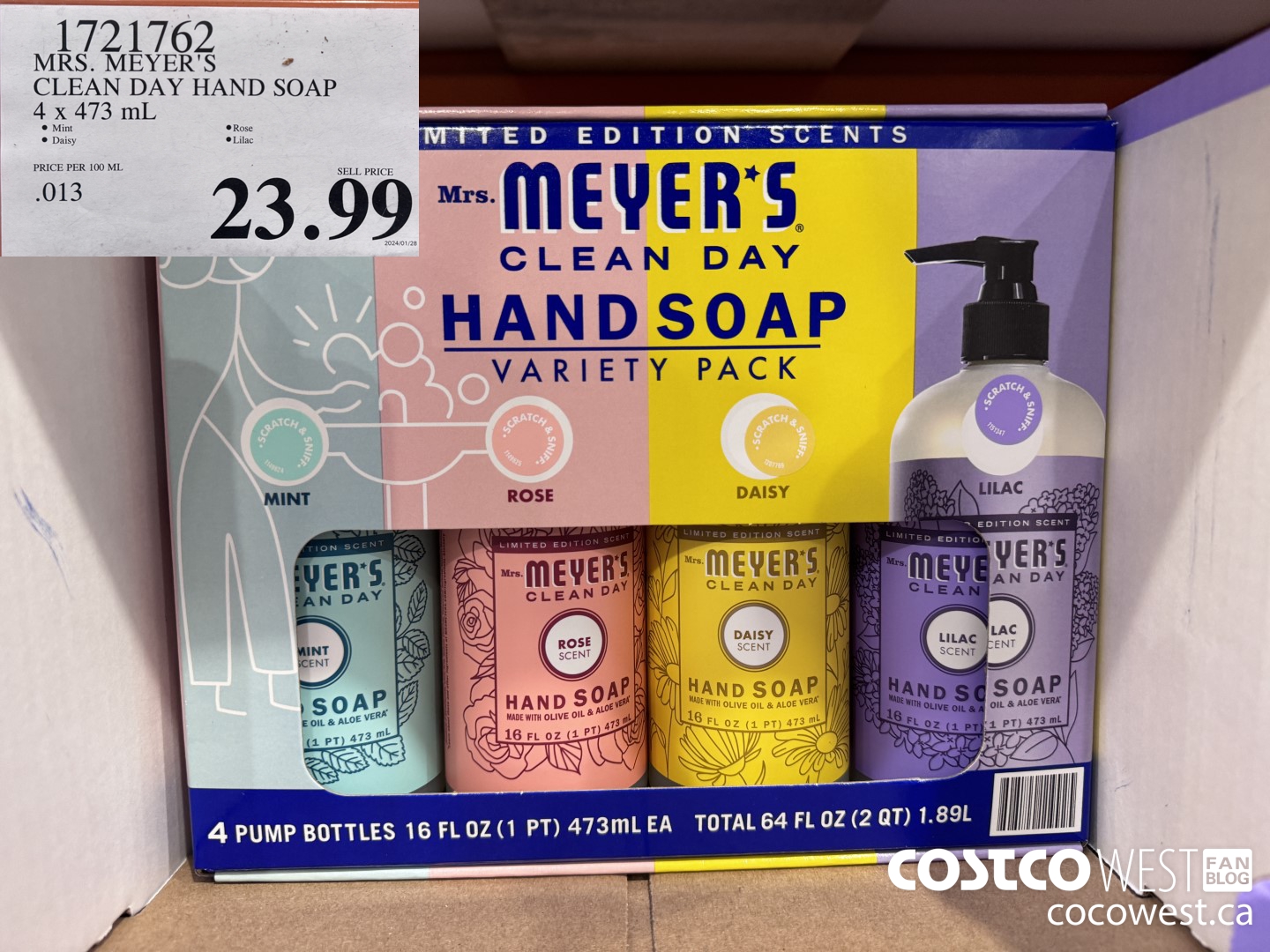 1721762 MRS. MEYER'S CLEAN DAY HAND SOAP 4 X 473ML $23.99