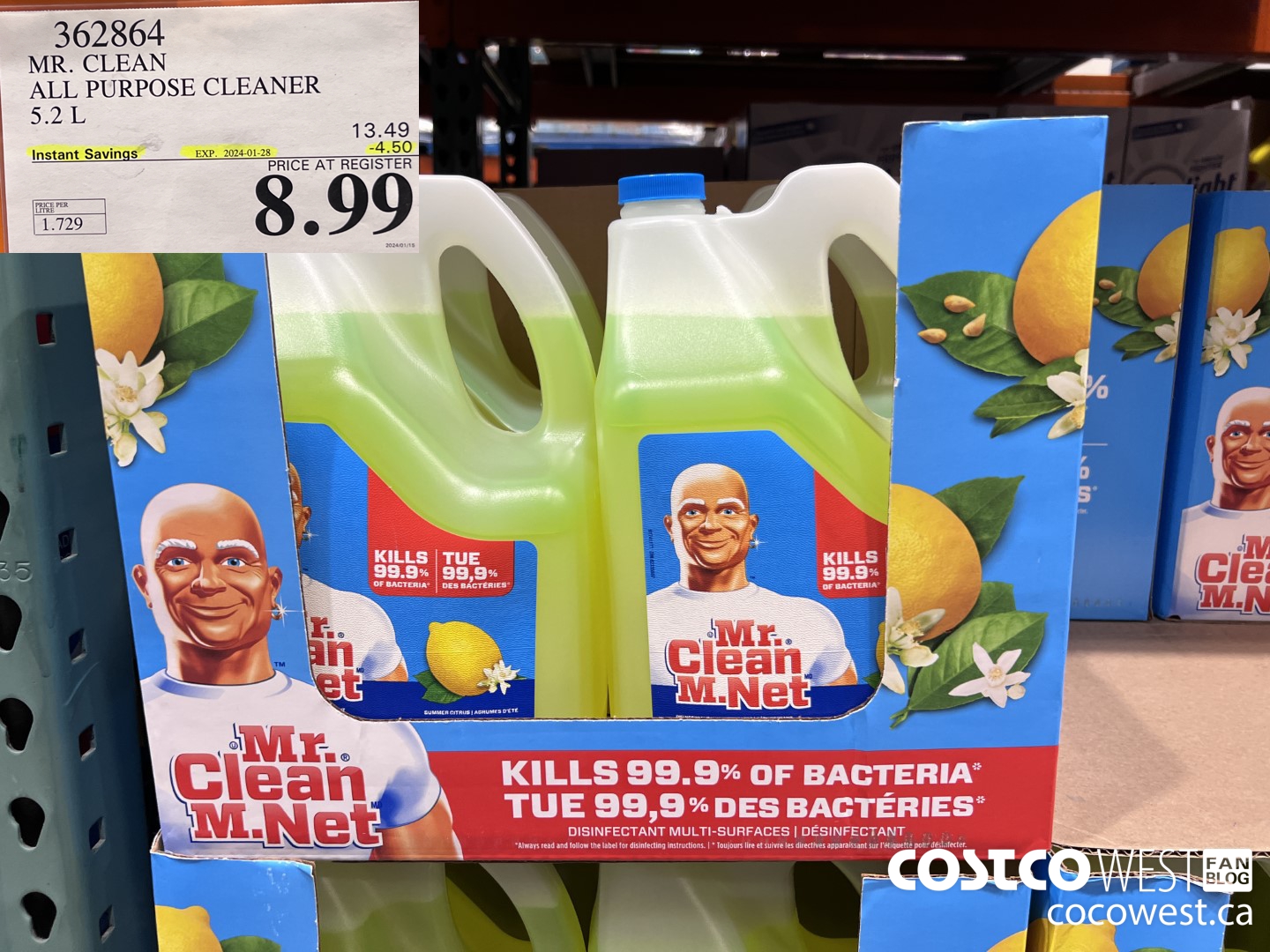 362864 MR. CLEAN ALL PURPOSE CLEANER 5.2 L ($4.50 INSTANT SAVINGS EXPIRES ON 2024-01-28) $8.99