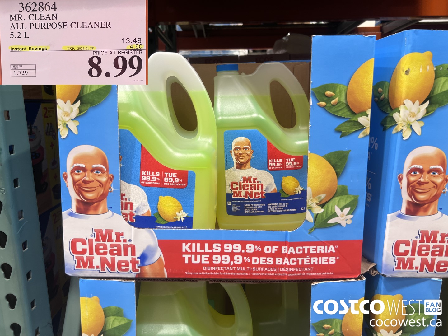 362864 MR. CLEAN ALL PURPOSE CLEANER 5.2 L ($4.50 INSTANT SAVINGS EXPIRES ON 2024-01-28) $8.99