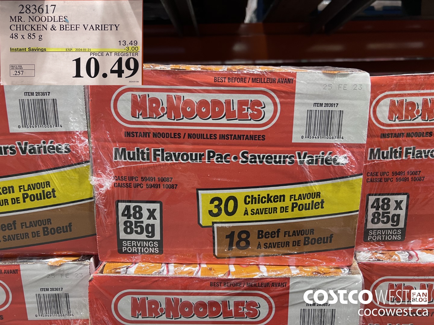 283617 MR. NOODLES FLATS LESS SODIUM 48 x 85 g ($3.00 INSTANT SAVINGS EXPIRES ON 2024-01-21) $10.49