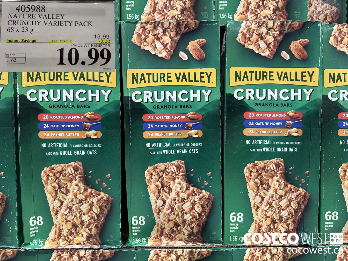 405988 NATURE VALLEY CRUNCHY VARIETY PACK OF 68 X 23 G ($3.00 INSTANT SAVINGS EXPIRES ON 2024-01-10) $10.99
