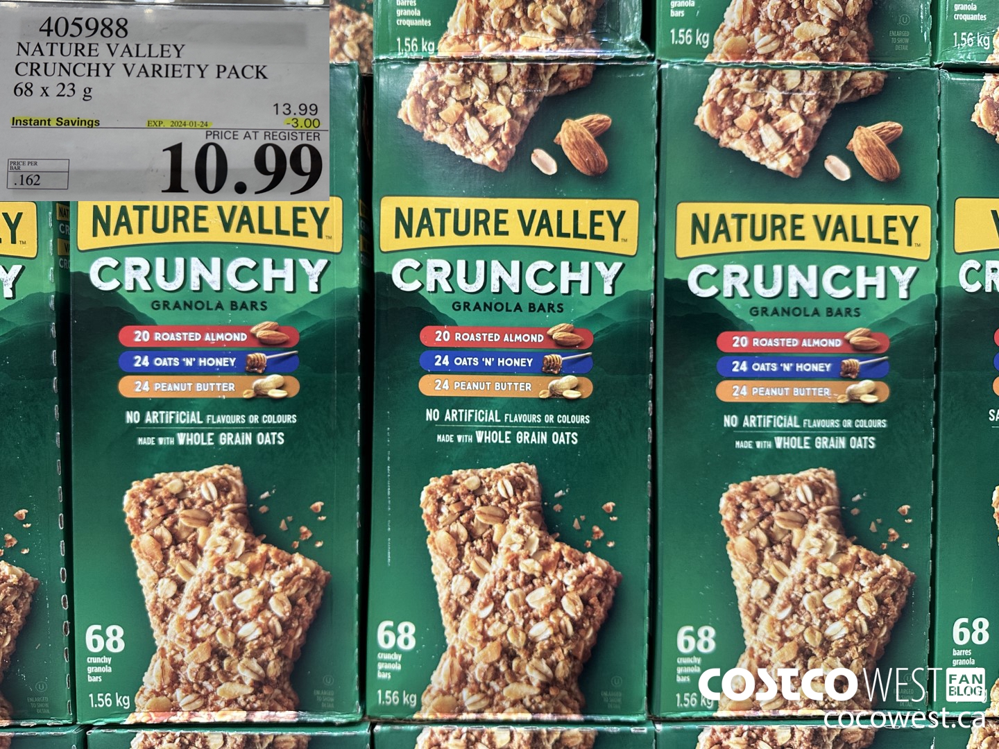 405988 NATURE VALLEY CRUNCHY VARIETY PACK OF 68 X 23 G ($3.00 INSTANT SAVINGS EXPIRES ON 2024-01-24) $10.99