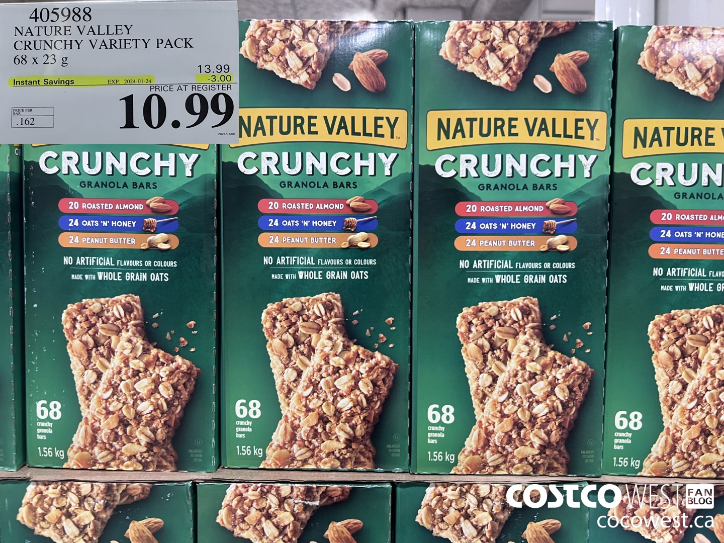 405988 NATURE VALLEY CRUNCHY VARIETY PACK OF 68 X 23 G ($3.00 INSTANT SAVINGS EXPIRES ON 2024-01-24) $10.99