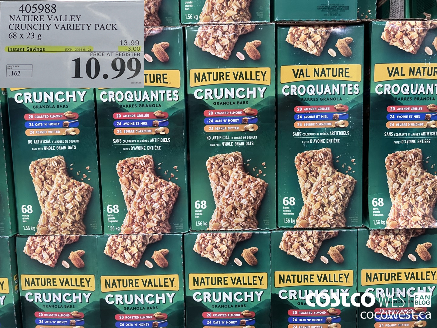 405988 NATURE VALLEY CRUNCHY VARIETY PACK OF 68 X 23 G ($3.00 INSTANT SAVINGS EXPIRES ON 2024-01-24) $10.99