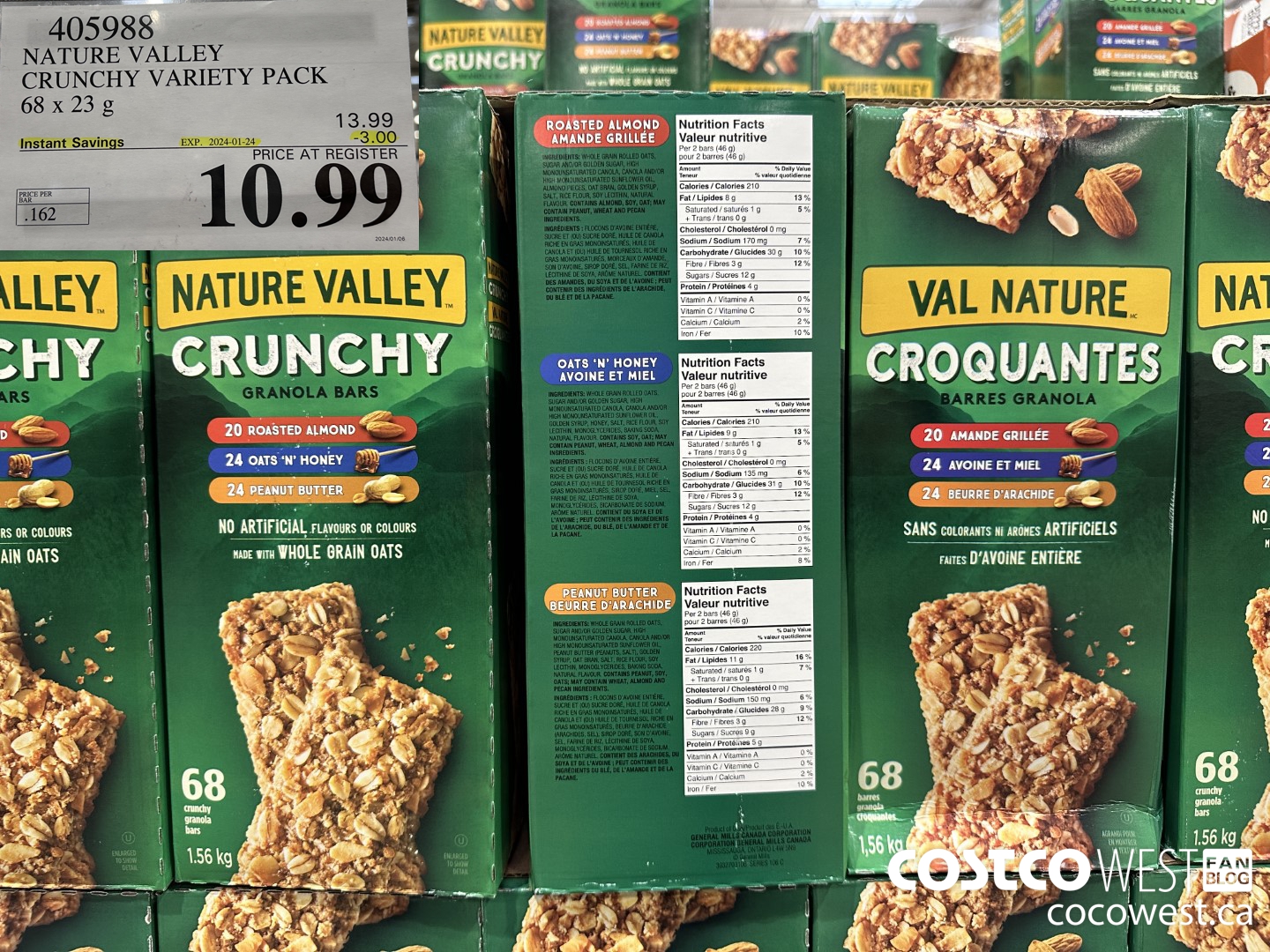 405988 NATURE VALLEY CRUNCHY VARIETY PACK OF 68 X 23 G ($3.00 INSTANT SAVINGS EXPIRES ON 2024-01-24) $10.99