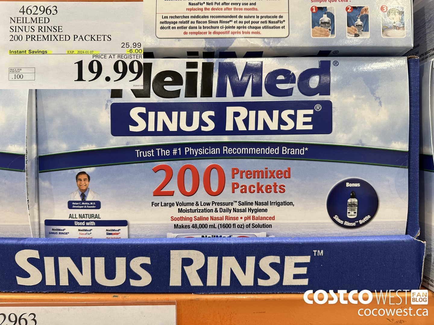 462963 NEILMED SINUS RINSE 200 PREMIXED PACKETS ($6.00 INSTANT SAVINGS EXPIRES ON 2024-01-07) $19.99