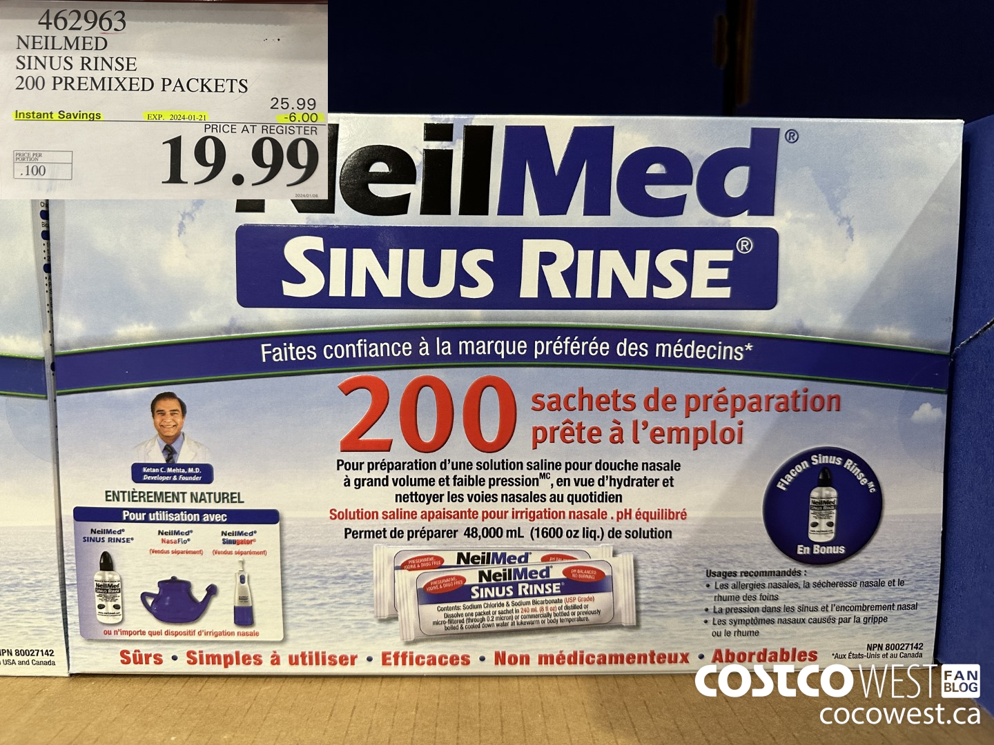 462963 NEILMED SINUS RINSE 200 PREMIXED PACKETS ($6.00 INSTANT SAVINGS EXPIRES ON 2024-01-21) $19.99