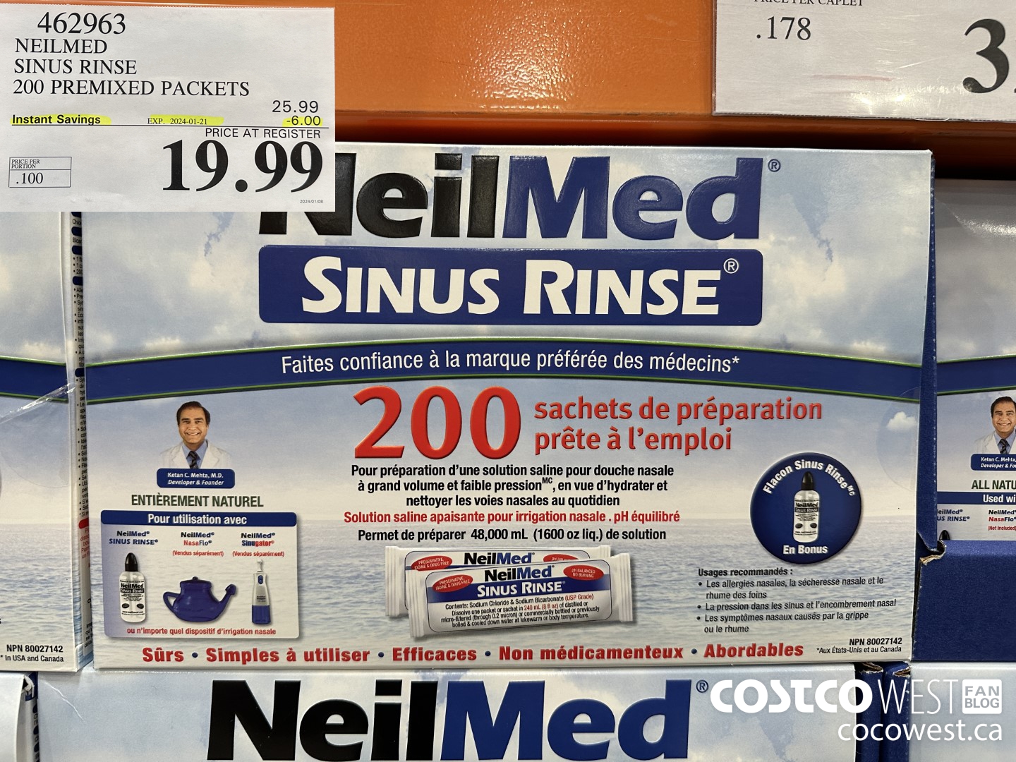 462963 NEILMED SINUS RINSE 200 PREMIXED PACKETS ($6.00 INSTANT SAVINGS EXPIRES ON 2024-01-21) $19.99