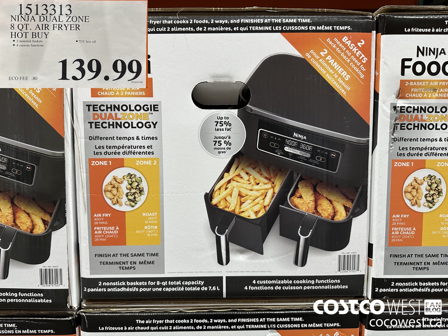 1513313 NINJA DUAL ZONE AIR FRYER 7.6 L $139.99