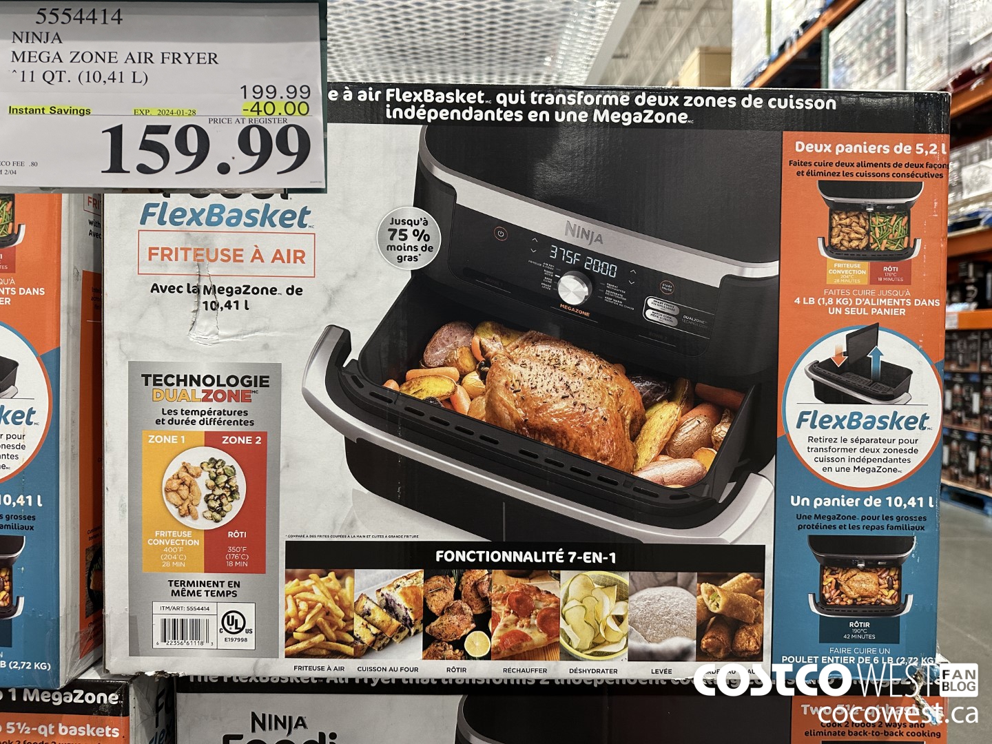 5554414 NINJA MEGA ZONE AIR FRYER 11 QT. (10,41 L) ($40.00 INSTANT SAVINGS EXPIRES ON 2024-01-28) $159.99