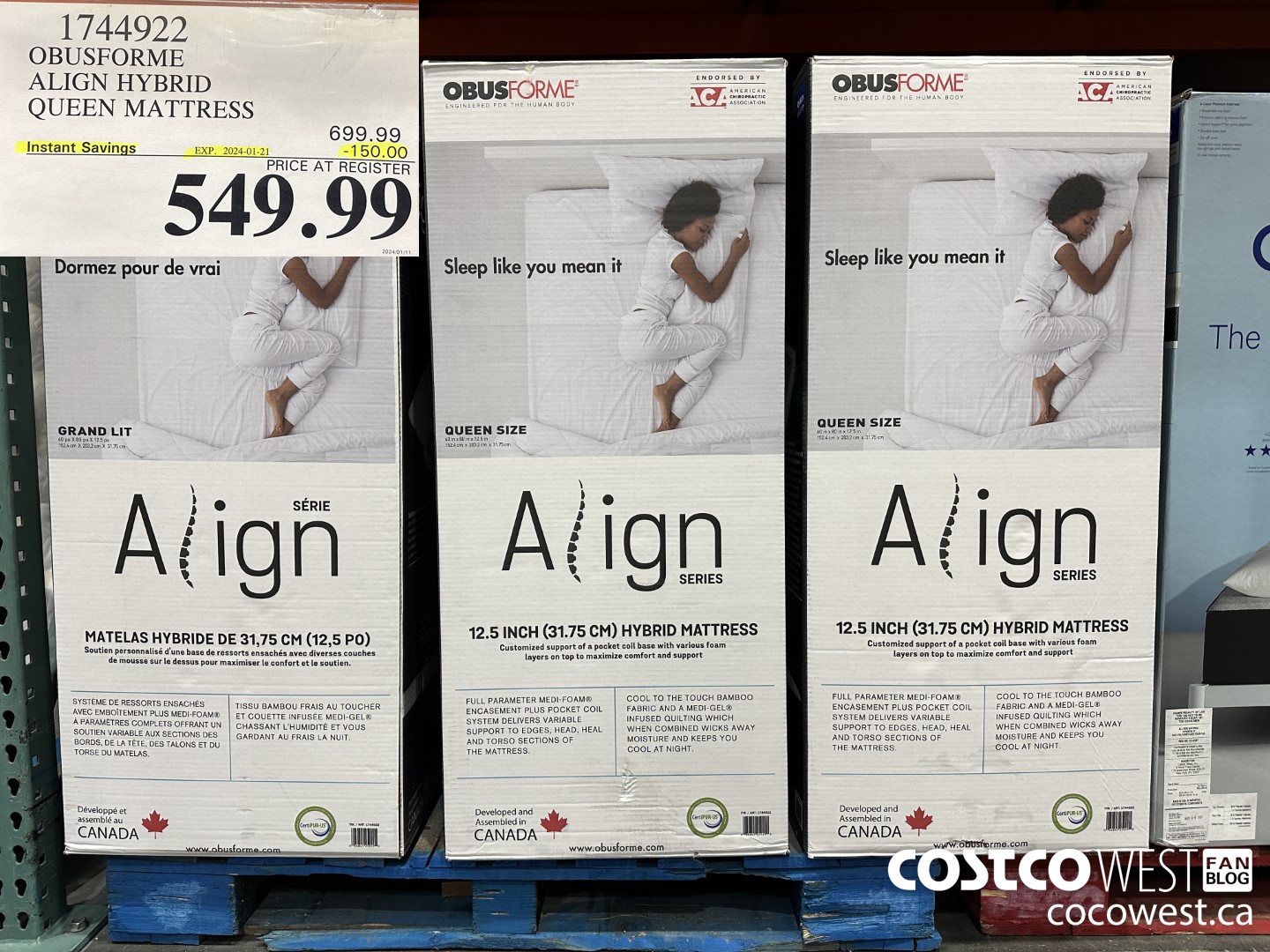 1744922 OBUSFORME ALIGN HYBRID QUEEN MATTRESS ($150.00 INSTANT SAVINGS EXPIRES ON 2024-01-21) $549.99