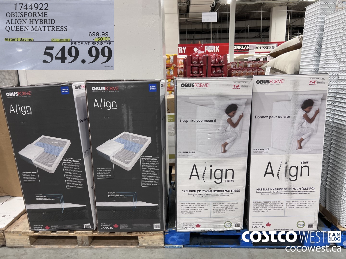 1744922 OBUSFORME ALIGN HYBRID QUEEN MATTRESS ($150.00 INSTANT SAVINGS EXPIRES ON 2024-01-21) $549.99