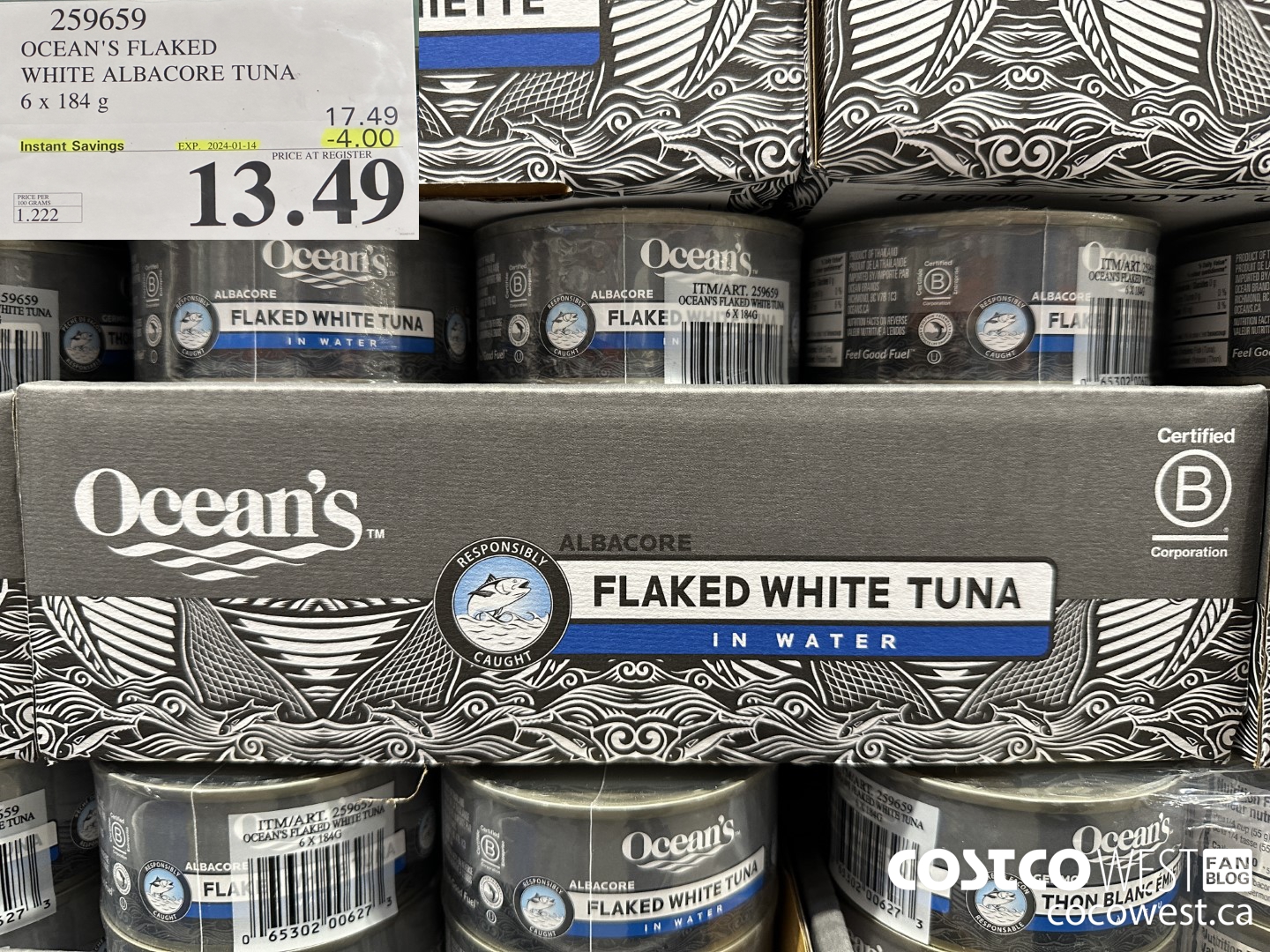 259659 OCEAN'S FLAKED WHITE ALBACORE TUNA 6x 184g ($4.00 INSTANT SAVINGS EXPIRES ON 2024-01-14) $13.49