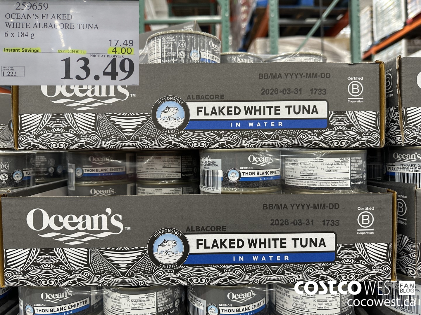 259659 OCEAN'S FLAKED WHITE ALBACORE TUNA 6x 184g ($4.00 INSTANT SAVINGS EXPIRES ON 2024-01-14) $13.49