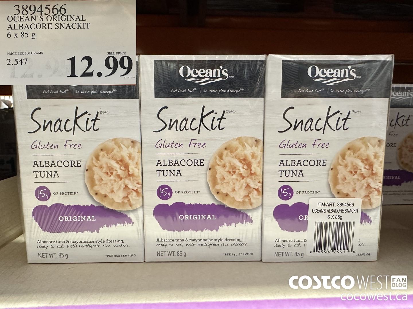 3894566 OCEAN'S ORIGINAL ALBACORE SNACKIT 6 x 85 g $12.99