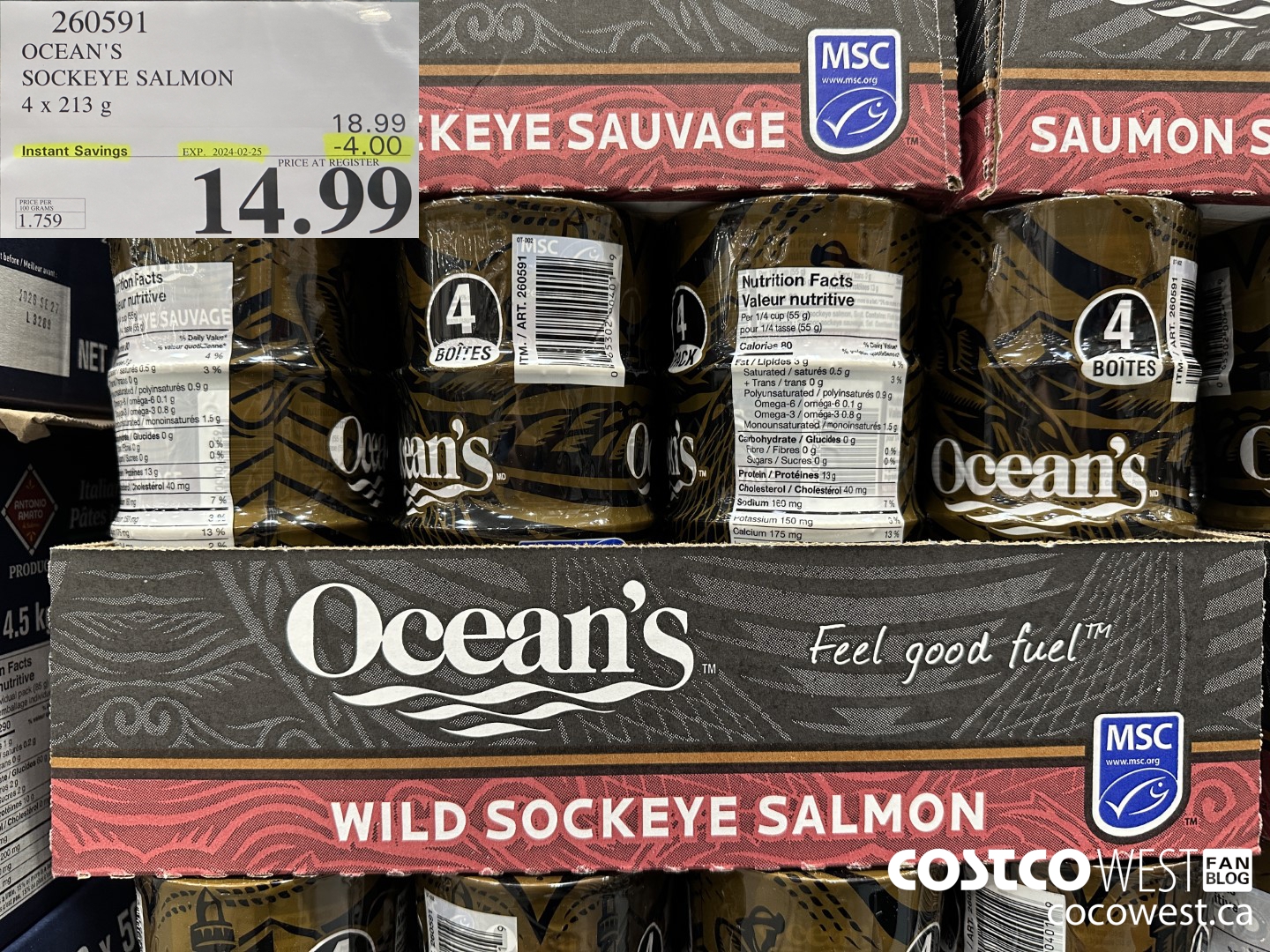 260591 OCEAN'S SOCKEYE SALMON 4 x 213 g ($4.00 INSTANT SAVINGS EXPIRES ON 2024-02-25) $14.99