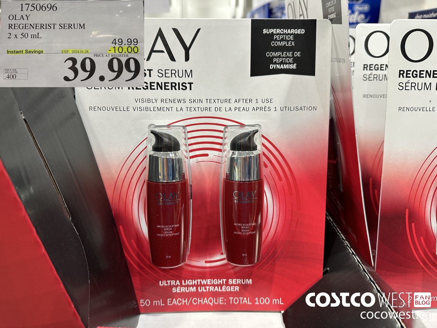 1750696 OLAY REGENERIST SERUM 2 X 50ML ($10.00 INSTANT SAVINGS EXPIRES ON 2024-01-28) $39.99