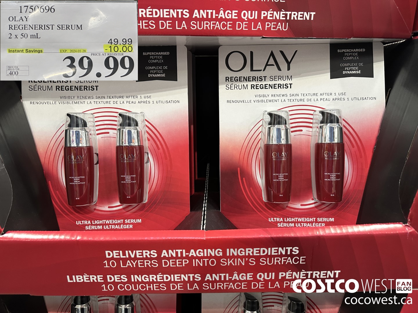 1750696 OLAY REGENERIST SERUM 2 X 50ML ($10.00 INSTANT SAVINGS EXPIRES ON 2024-01-28) $39.99