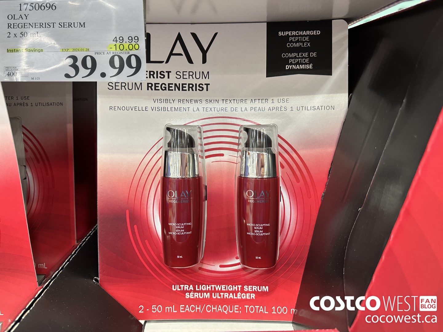 1750696 OLAY REGENERIST SERUM 2 X 50ML ($10.00 INSTANT SAVINGS EXPIRES ON 2024-01-28) $39.99