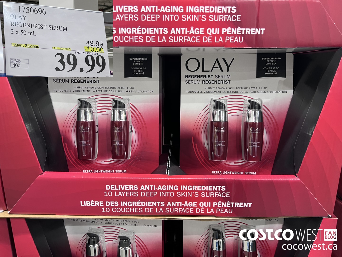 1750696 OLAY REGENERIST SERUM 2 X 50ML ($10.00 INSTANT SAVINGS EXPIRES ON 2024-01-28) $39.99