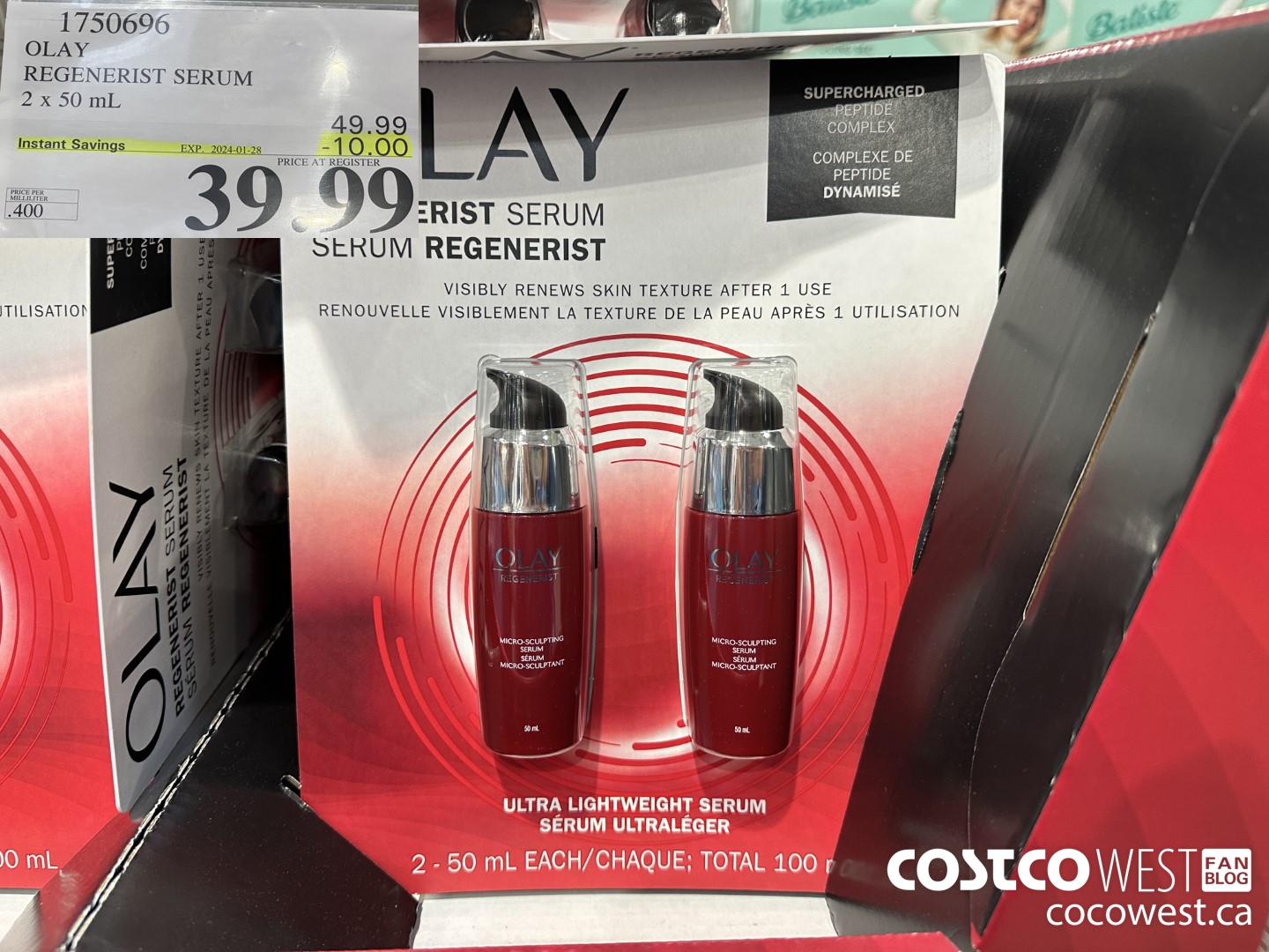 1750696 OLAY REGENERIST SERUM 2 X 50ML ($10.00 INSTANT SAVINGS EXPIRES ON 2024-01-28) $39.99