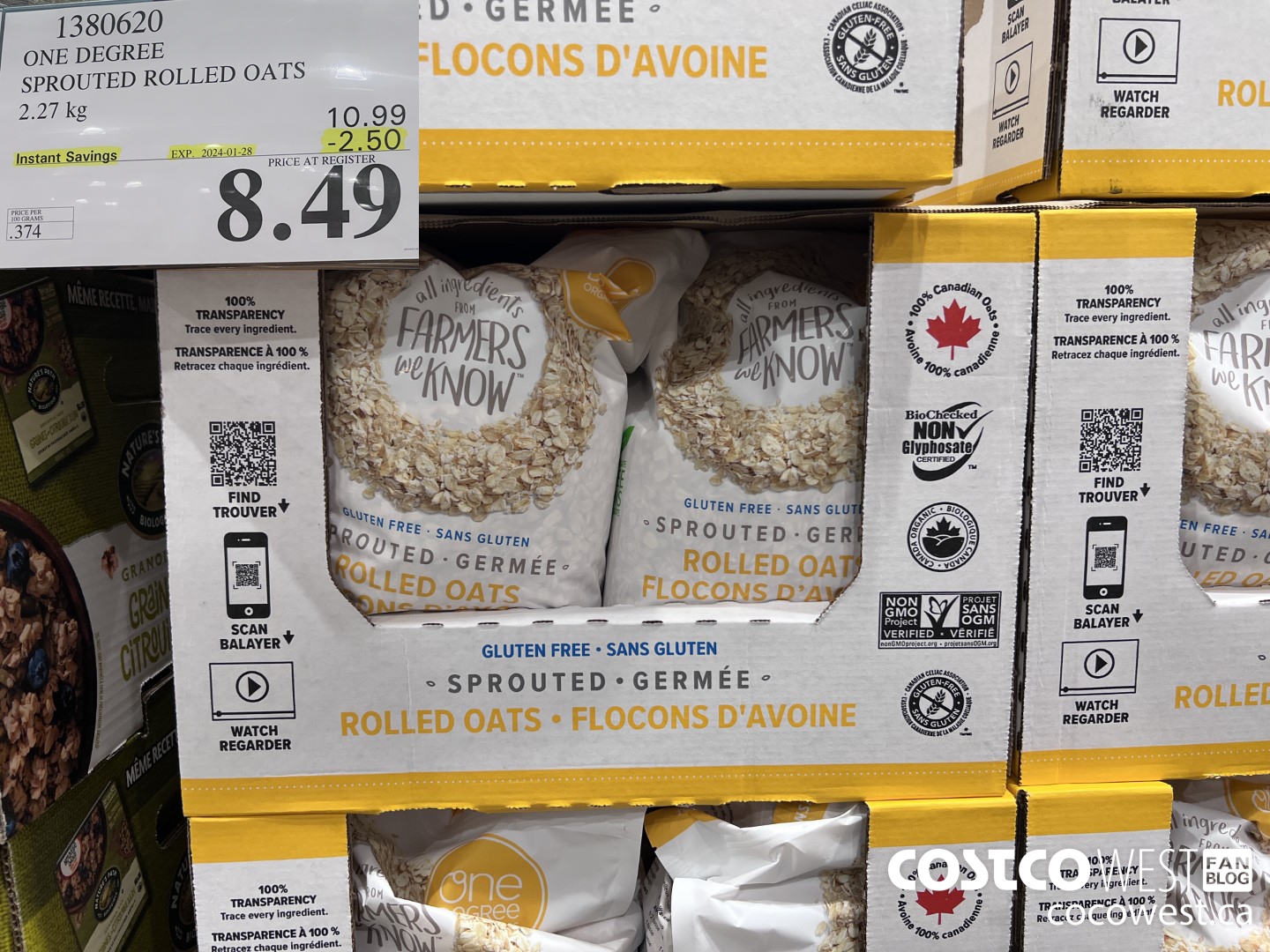 1380620 ONE DEGREE SPROUTED ROLLED OATS 2.27 KG ($2.50 INSTANT SAVINGS EXPIRES ON 2024-01-28) $8.49