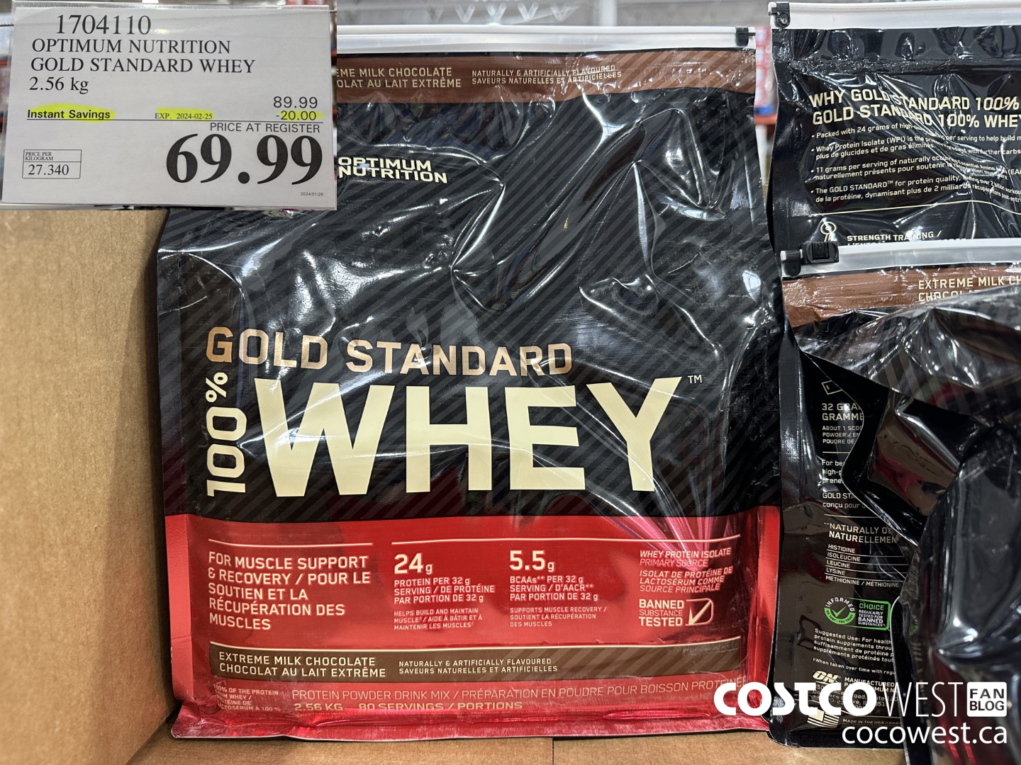 1704110 OPTIMUM NUTRITION GOLD STANDARD WHEY 2.56 KG ($20.00 INSTANT SAVINGS EXPIRES ON 2024-02-25) $69.99