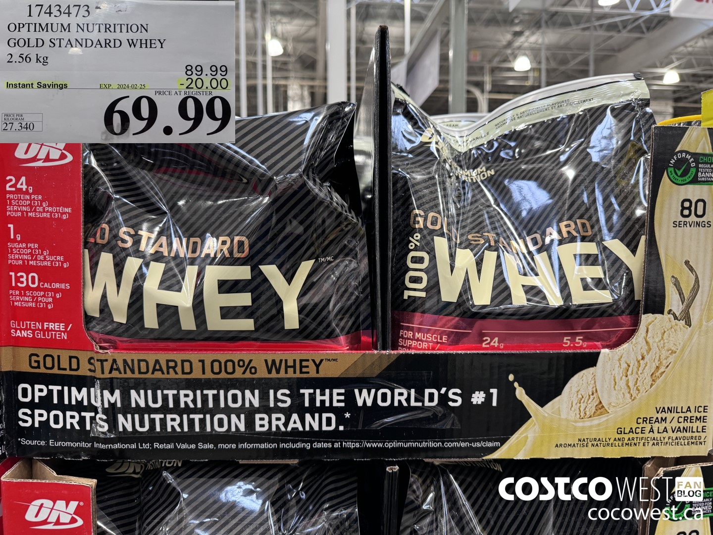 1743473 OPTIMUM NUTRITION GOLD STANDARD WHEY 2.56 KG ($20.00 INSTANT SAVINGS EXPIRES ON 2024-02-25) $69.99