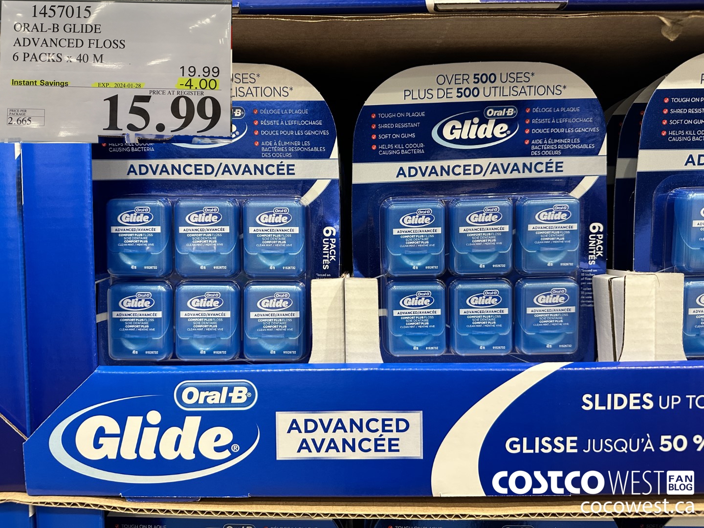 1457015 ORAL-B GLIDE ADVANCED FLOSS 6 PACKS x 40 M ($4.00 INSTANT SAVINGS EXPIRES ON 2024-01-28) $15.99