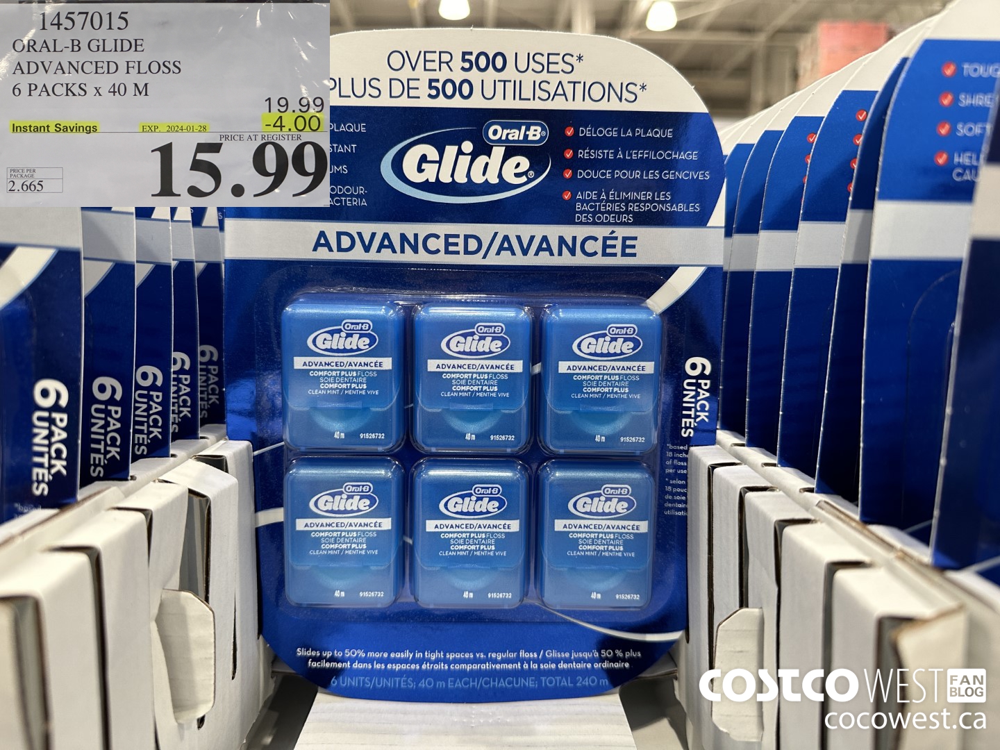 1457015 ORAL-B GLIDE ADVANCED FLOSS 6 PACKS x 40 M ($4.00 INSTANT SAVINGS EXPIRES ON 2024-01-28) $15.99