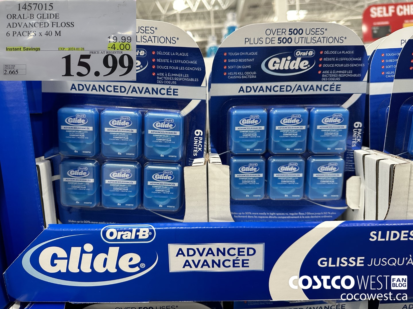 1457015 ORAL-B GLIDE ADVANCED FLOSS 6 PACKS x 40 M ($4.00 INSTANT SAVINGS EXPIRES ON 2024-01-28) $15.99