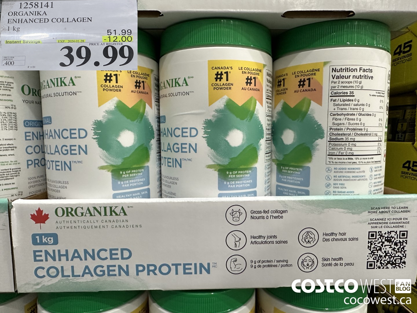 1258141 ORGANIKA ENHANCED COLLAGEN 1 kg ($12.00 INSTANT SAVINGS EXPIRES ON 2024-01-28) $39.99